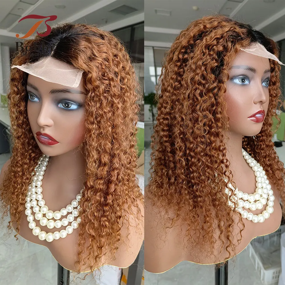 26inch Ombre Jerry Curly Lace Front Wig Middle Part Remy Human Hair Wigs 1B 30 - £54.82 GBP+