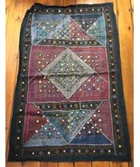 Vtg Handmade India Colorful Embroidered Mirror Wall Hanging Tapestry 37.... - £158.97 GBP
