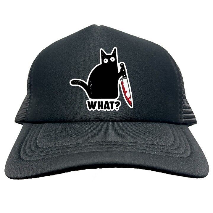 WHAT? CAT KNIFE FUNNY Trucker Cap Foam Baseball Cap Hat Logo Mesh HF0112 - $19.99