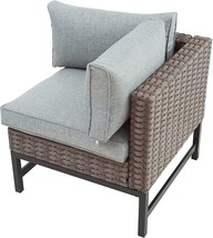 Lokatse Home Outdoor Wicker Corner Sofa Patio Rattan Furniture Metal Frame, Grey - £166.77 GBP