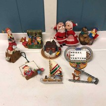 Lot of 10 vintage ornaments elves Santa Mrs Claus cat bear wheel of fort... - $58.06