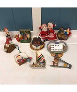 Lot of 10 vintage ornaments elves Santa Mrs Claus cat bear wheel of fort... - £45.68 GBP