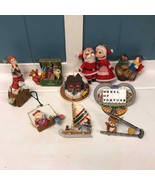 Lot of 10 vintage ornaments elves Santa Mrs Claus cat bear wheel of fort... - $79.57 CAD