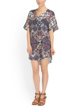 NWT Gypsy05 Bima Printed Silk Lace Front Dolman Sleeve Shift Mini Dress M $242 - £27.34 GBP