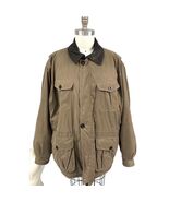 Mens VTG Woolrich Barn Field Coat Sz L  Leather Collar Beige 4 Pocket Lined - $125.10