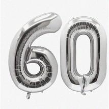 Sparkling Silver 60th Birthday Balloon Set - Giant 40&quot; Jumbo Mylar Numbe... - £16.83 GBP