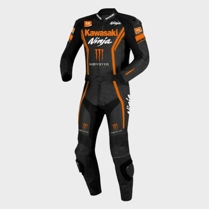 CUSTOMIZED KAWASAKI NINJA BLACK MOTORCYCLE LEATHER SUIT WITH CE-APPROVED... - $229.00