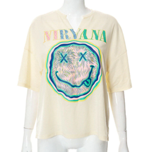 Nirvana Women&#39;s Oversized Grunge Band Shirt Beach Nightclub Kurt Cobain Medium - £8.01 GBP