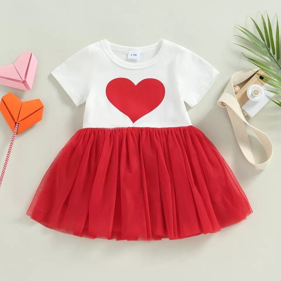 Primary image for NEW Valentine's Day Heart Girls Short Sleeve Tutu Dress