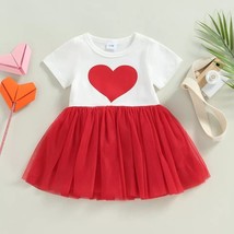 NEW Valentine&#39;s Day Heart Girls Short Sleeve Tutu Dress - £5.64 GBP