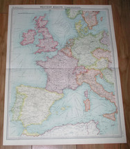 1922 Antique Map Of Western Europe Germany France Spain United Kingdom Italy - $24.36