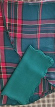 60&quot; Round Plaid ~ Polyester ~ Holiday ~ Tablecloth &amp; Six (6) Solid Green... - $40.00