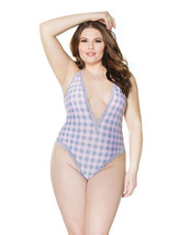 Crystal Pink Buffalo Check Print Deep V Cage Back Teddy Lingerie Queen - £27.40 GBP