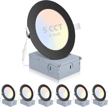 6 Pack Recessed Lighting 4 Inch With Junction Box, 5Cct 4 Inch Black Led - £42.37 GBP