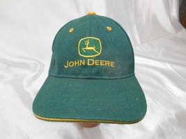 Old Vtg John Deere Baseball Cap Advertising Truckers Hat Green Yellow Adjustable - £23.45 GBP