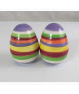 Bright Colorful Rainbow Striped Easter Eggs 3&quot; Salt &amp; Pepper Shakers - $13.93 CAD
