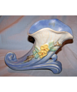 Vintage Blue Weller Roba Floral Cornucopia Vase-6  inches tall - $842.40 MXN
