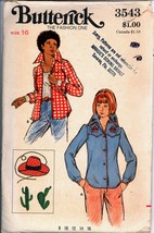 Uncut 1970s Size 16 Bust 38 Western Shirt Transfer Butterick 3543 Patter... - $6.99
