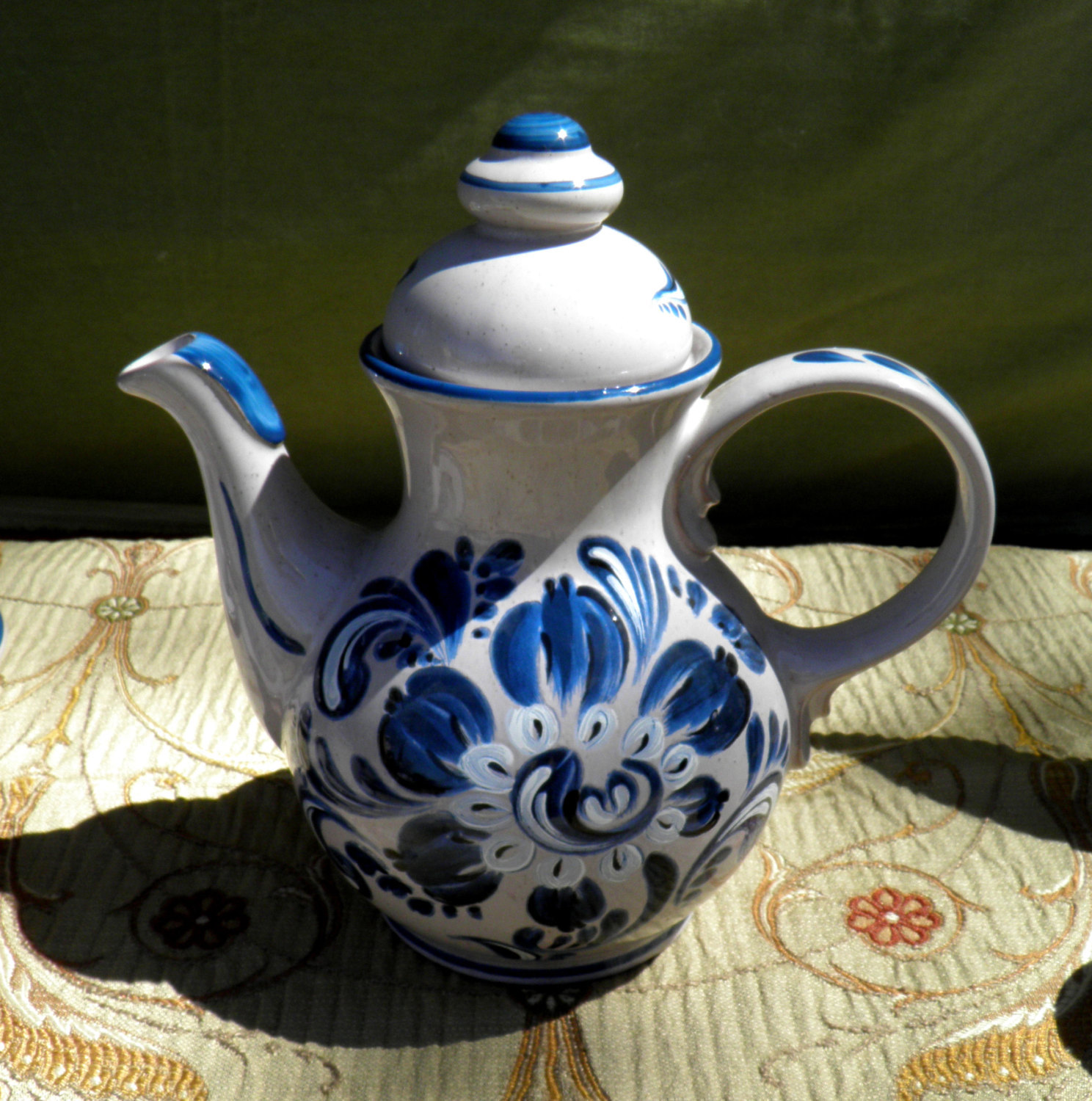 Bavarian Style Red Ware Coffee Pot - Tea Pot - with Floral Motif - Ceramic Redwa - $55.00
