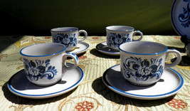 Bavarian Style Red Ware Coffee Cups and Saucers - with Floral Motif - Ceramic Re - £47.54 GBP