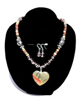 Jasper Gemstone Heart Pendant Set - &quot;My Hearts Desire&quot; Necklace &amp; Earrings - Rom - $115.00