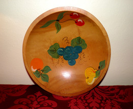 Vintage Primitive - Old Painted Wood Oval Dough Bowl w/Fruit Motif - Woo... - $19.95