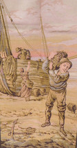 Huge Vintage Tapestry Textile – Sea Farer “ Old Salty Dog” Shore Scene – 28x50 - £117.16 GBP