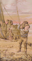 Huge Vintage Tapestry Textile – Sea Farer “ Old Salty Dog” Shore Scene – 28x50 - £119.41 GBP