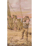 Huge Vintage Tapestry Textile – Sea Farer “ Old Salty Dog” Shore Scene –... - £117.49 GBP