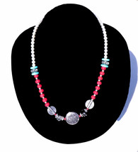 PRICE REDUCED - Daisy Mae Necklace - Southwestern Inspired Turquoise, Red Coral, - £43.96 GBP