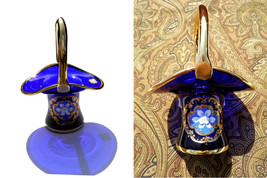 Egermann - Bohemian Art Glass -  Czech Republic - Cobalt Blue Basket Vase - 24K  - £132.44 GBP