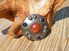 Ben-Amun Vintage Glass Carnelian Brooch - Medieval Style Celtic Pin - Bronze - £43.32 GBP