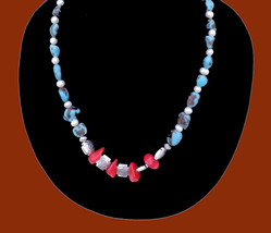 REDUCED - Southwestern Inspired Genuine Blue African Turquoise Stone &amp; Red Coral - £27.65 GBP