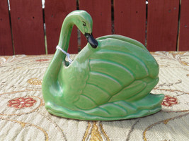 Green Swan Posy or Toothpick Holder - Ceramic Pottery Vase Figurine - $21.00