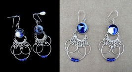 EARRINGS - Murano Glass Gem & Alpaca Silver Wire Dangle Earrings - CIRCLES - 5 S - $10.00
