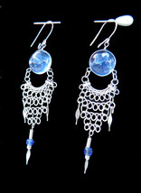 EARRINGS - Murano Glass Gem &amp; Alpaca Silver Wire - Chainmail Style -2 Se... - $10.00