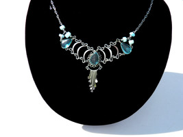 NECKLACE - Murano Glass w/Gemstones Handcrafted Twisted Silver Wire Wrapped - Ja - £19.93 GBP