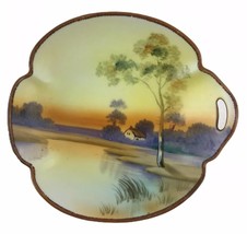 Antique Nippon Hand Painted Porcelain Scenic Dish Landscape Lake Tree 5-1/2&quot; - £18.11 GBP