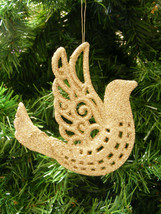 GOLD GLITTER PLASTIC FILIGREE BIRD CHRISTMAS TREE ORNAMENT- GREAT FOR WR... - $4.88