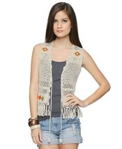 Forever21 Hippie Knit Embroider Crochet Fringe Boho Vest Jacket Top Waist coat - £58.58 GBP