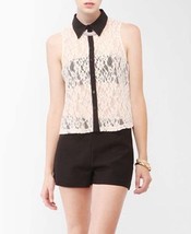 Forever21 Sheer Sleeveless Contrast Trim Collar Formal Lace Shirt Top Pa... - £51.79 GBP