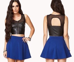 Punk Visual Kei Rocker Goth Faux Leather Mesh Cutout Open Back Bustier Crop Top - £62.33 GBP