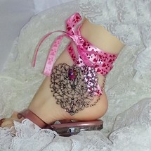 Sexy Barefoot Sandal Ribbon Anklet Heart Charm Pink All Sizes Under The ... - £16.61 GBP