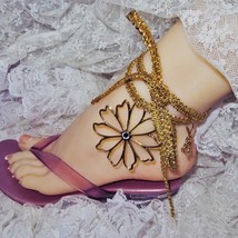 Sexy Summer Barefoot Sandal Ribbon Anklet Goldtone Floral One Size  - $18.03