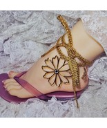 Sexy Summer Barefoot Sandal Ribbon Anklet Goldtone Floral One Size  - £14.10 GBP