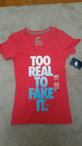 Nike womens XS shirt tshirt vneck slim fit too real to fake it 611873 685 - £19.17 GBP
