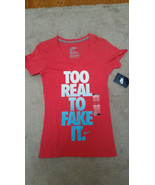 Nike womens XS shirt tshirt vneck slim fit too real to fake it 611873 685 - £18.87 GBP