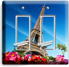 Eiffel Tower Flowers Paris Europe Floral Blue Sky 2 Gfi Light Switch Plate Decor - £9.49 GBP