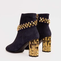 The Metal Navy Suede Leather Block Heel Women Boot image 3