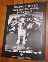 Vtg Animal Activist Prevent A Litter Humane Society Spay Neuter Dog Puppy Poster - £39.10 GBP